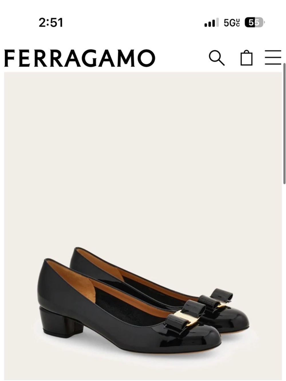 Salvatore Ferragamo Black Patent Leather Bow Block Heel Flats
